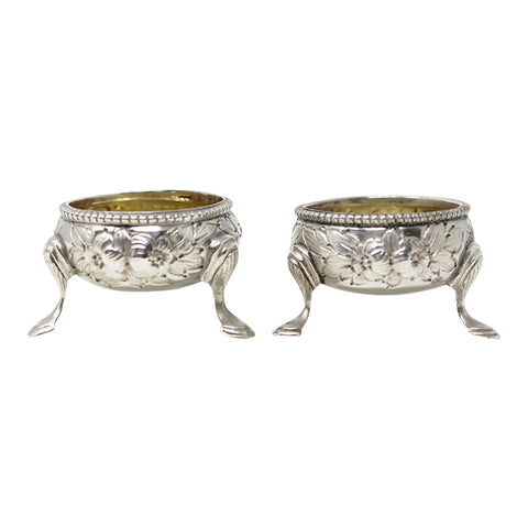 1865 Antique Victorian Era Sterling Silver Pair Salts Silversmith Augustus George Piesse London Hallmarks