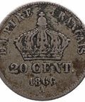 1866 A 20 Centimes France Napoleon III Coin Silver Paris Mint