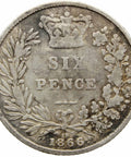 1866 Sixpence Victoria United Kingdom Coin Silver