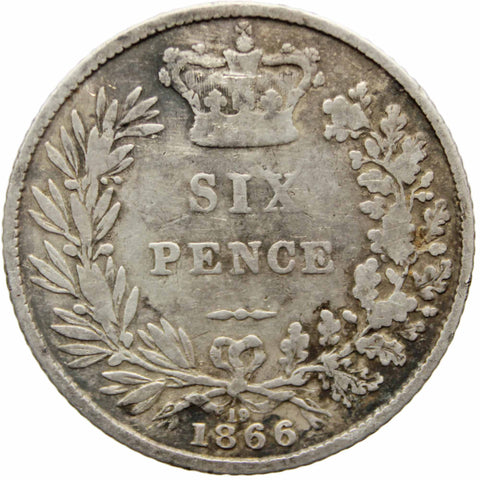 1866 Sixpence Victoria United Kingdom Coin Silver