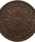 1869 A 2 Centesimos Uruguay Coin Paris Mint