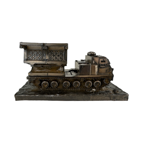 Multi launch rocket System (MLRS) cold cast bronze military statue.