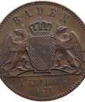 1871 1 Kreuzer Grand Duchy of Baden Coin Germany Frederick I Victory over France
