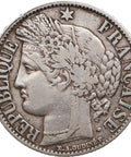 1872 K French Republic 1 Franc Coin Bordeaux Mint