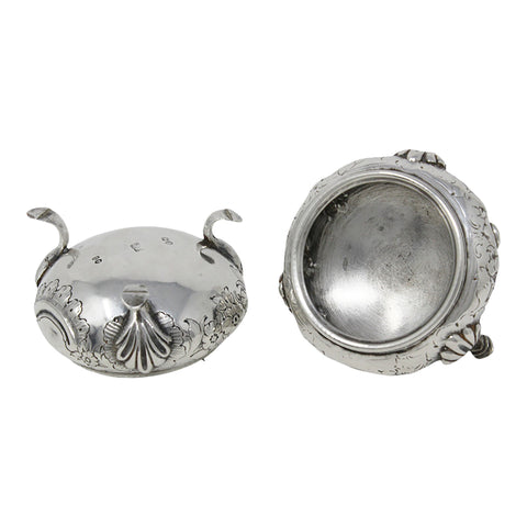 1874 Antique Victorian Era Pair Sterling Silver Salt Cellars Silversmiths George Fisher London Hallmarks