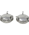 1874 Antique Victorian Era Pair Sterling Silver Salt Cellars Silversmiths George Fisher London Hallmarks