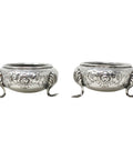1874 Antique Victorian Era Pair Sterling Silver Salt Cellars Silversmiths George Fisher London Hallmarks