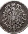 1875 G German Empire 1 Mark Coin Karlsruhe Mint