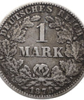 1875 G German Empire 1 Mark Coin Karlsruhe Mint