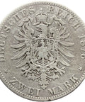 1876 2 Mark German states Prussia Wilhelm I Coin Silver