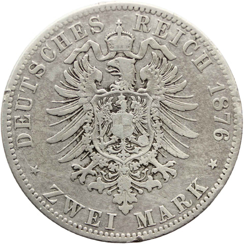 1876 2 Mark German states Prussia Wilhelm I Coin Silver