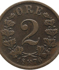 1876 2 Øre Norway Coin Oscar II