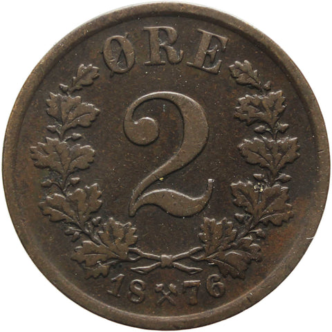 1876 2 Øre Norway Coin Oscar II