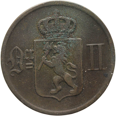 1876 2 Øre Norway Coin Oscar II