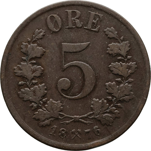 1876 5 Øre Norway Coin Oscar II