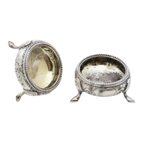 1877 Antique Victorian Era Sterling Silver Pair Salts Silversmith Martin, Hall & Co (Richard Martin & Ebenezer Hall) Sheffield Hallmarks