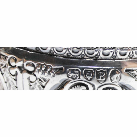 1877 Antique Victorian Era Two Handled Chased Bowl Silversmith Fenton Brothers (John Frederick Fenton & Frank Fenton) London Hallmarks