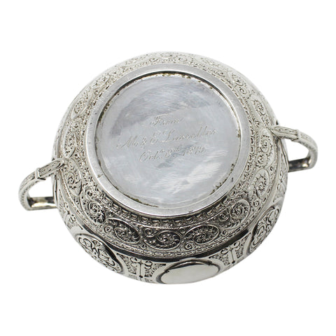 1877 Antique Victorian Era Two Handled Chased Bowl Silversmith Fenton Brothers (John Frederick Fenton & Frank Fenton) London Hallmarks