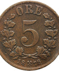 1878 5 Øre Norway Coin Oscar II