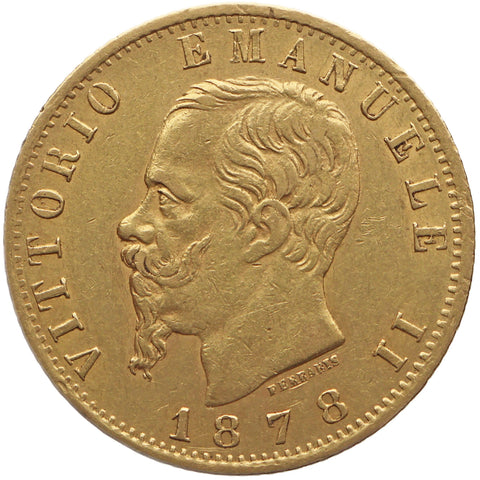 1878 R 20 Lire Italy Coin Gold Vittorio Emanuele II Roma Mint