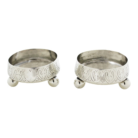 1879 Antique Victorian Era Pair Sterling Silver Salts Silversmiths Hilliard & Thomason Birmingham Hallmarks