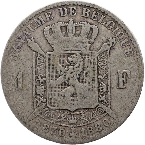 1880 1 Franc Belgium Coin Leopold II Silver Independence Commemorative issue