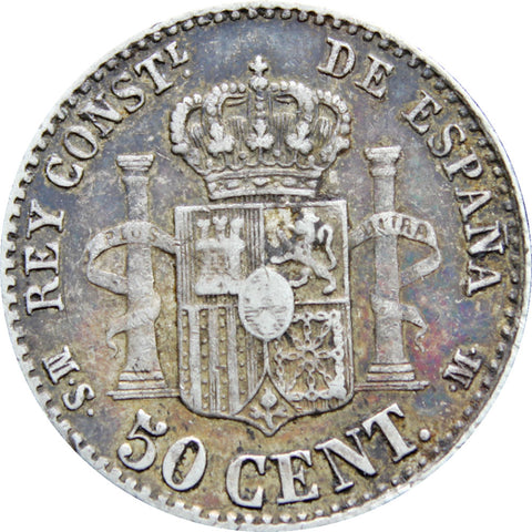1880 Spain 50 Centimos Alfonso XII Silver Coin