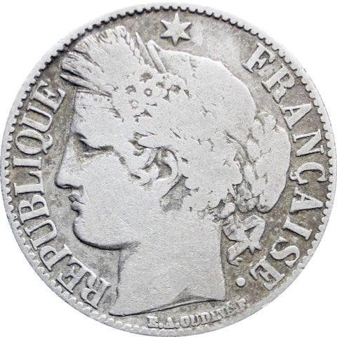 1881 One Franc France Coin Silver