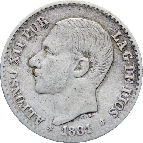 1881 Spain 50 Centimos Alfonso XII Silver Coin