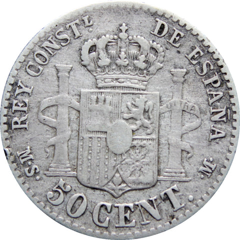 1881 Spain 50 Centimos Alfonso XII Silver Coin