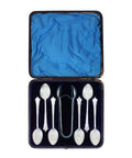 1883 - 1890 Antique Victorian Era Set Six Sterling Silver Tea Spoons and Sugar Tongs Harrison Brothers & Howson (Henry Harrison) Sheffield Hallmarks