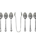 1883 - 1890 Antique Victorian Era Set Six Sterling Silver Tea Spoons and Sugar Tongs Harrison Brothers & Howson (Henry Harrison) Sheffield Hallmarks
