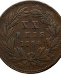 1884 20 Reis Portugal Coin Luiz I