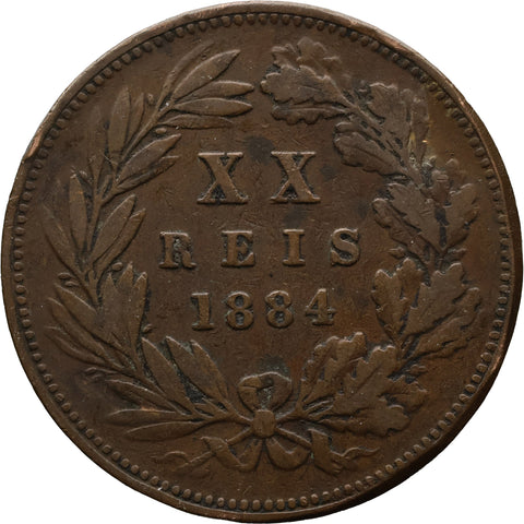 1884 20 Reis Portugal Coin Luiz I