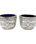 1884 Antique Victorian Era Pair Sterling Silver Salts Decorated with the signs of the Zodiac Silversmiths Charles Stuart Harris London Hallmarks