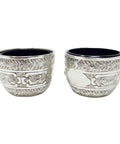 1884 Antique Victorian Era Pair Sterling Silver Salts Decorated with the signs of the Zodiac Silversmiths Charles Stuart Harris London Hallmarks