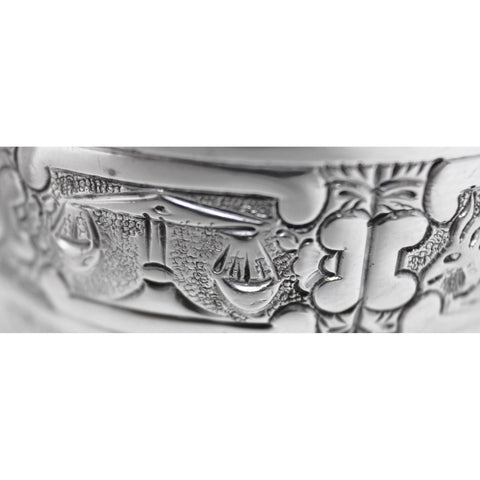 1884 Antique Victorian Era Pair Sterling Silver Salts Decorated with the signs of the Zodiac Silversmiths Charles Stuart Harris London Hallmarks