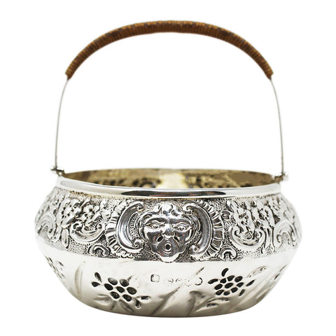 1885 Antique Victorian Era Sterling Silver Basket inset with a William III 1697 Half Crown Silversmith Rosenthal, Jacob & Co (Julius (Judah) Rosenthal & Samuel Jacob) London Hallmarks