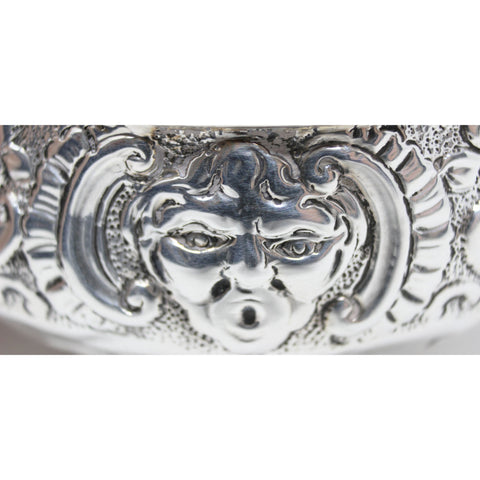 1885 Antique Victorian Era Sterling Silver Basket inset with a William III 1697 Half Crown Silversmith Rosenthal, Jacob & Co (Julius (Judah) Rosenthal & Samuel Jacob) London Hallmarks