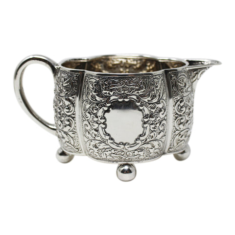 1886 Antique Victorian Era Sterling Silver Cream Jug and Sugar Bowl Silversmith Horace Woodward & Co (Edgar Finley & Hugh Taylor) London Hallmarks