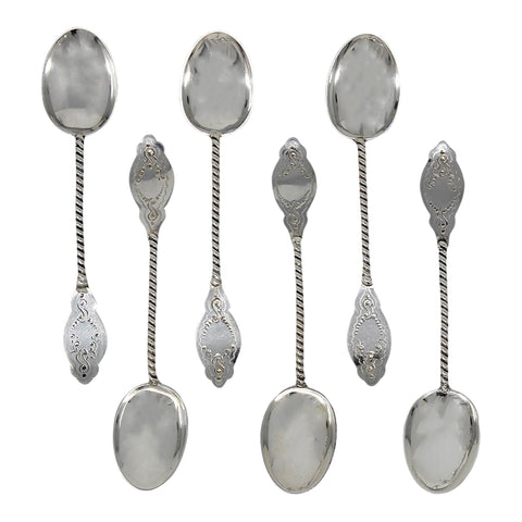 1886 Antique Victorian Era Sterling Silver Set Six Tea Spoons Silversmith Levesley Brothers Sheffield Hallmarks