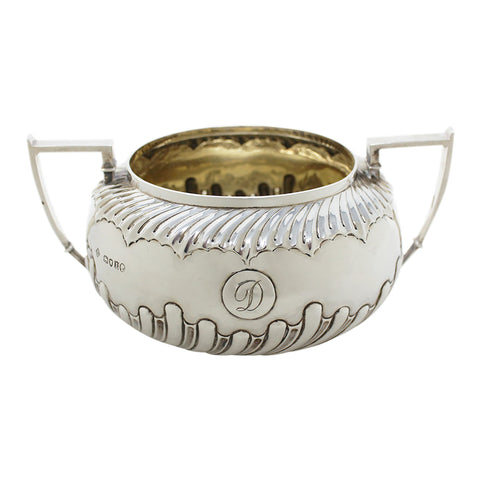 1886 Antique Victorian Era Sterling Silver Tea Set, Tea pot, Sugar Bowl, Milk Jug Silversmiths Martin, Hall & Co (Richard Martin & Ebenezer Hall) London Hallmarks