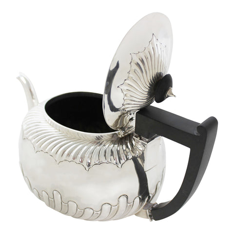 1886 Antique Victorian Era Sterling Silver Tea Set, Tea pot, Sugar Bowl, Milk Jug Silversmiths Martin, Hall & Co (Richard Martin & Ebenezer Hall) London Hallmarks