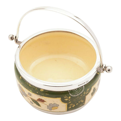 1887 Antique Victorian Era Pottery Solid Sterling Silver Biscuit Sweats Basket William Briggs & Co Sheffield Hallmarks