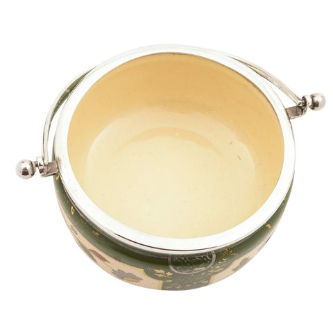 1887 Antique Victorian Era Pottery Solid Sterling Silver Biscuit Sweats Basket William Briggs & Co Sheffield Hallmarks