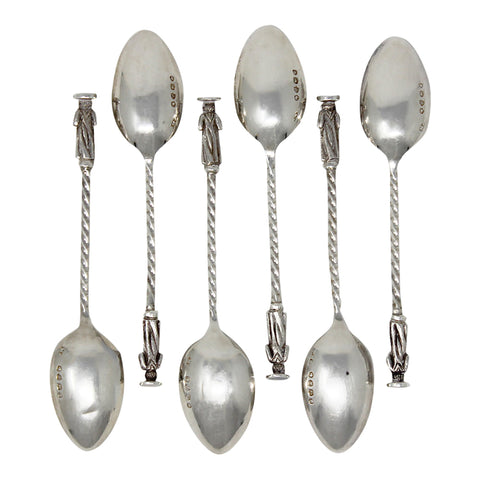 1887 Antique Victorian Era Sterling Silver Apostle Set Six Tea Spoons with original Case Silversmith Josiah Williams & Co (George Maudsley Jackson) London Hallmarks
