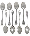 1887 Antique Victorian Era Sterling Silver Set Eight Tea Spoons Silversmith Wakely & Wheeler (James Wakely & Frank Clarke Wheeler) London Hallmarks