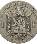 1887 Belgium Leopold II Silver One Franc Dutch text
