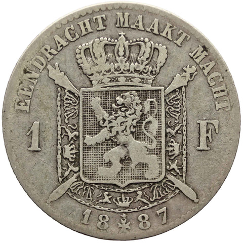 1887 Belgium Leopold II Silver One Franc Dutch text
