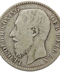 1887 Belgium Leopold II Silver One Franc Dutch text